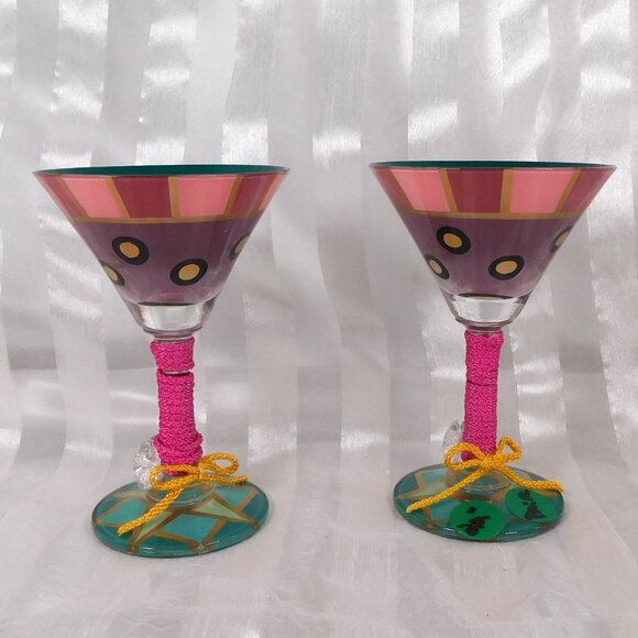 Pair of Pink and Green Wine Glass Home Décor Items # 26485 - Picture 1 of 6